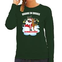 Bellatio Foute Kerstsweater / outfit Drank en drugs groen voor dames