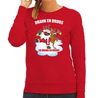 Bellatio Foute Kerstsweater / outfit Drank en drugs rood voor dames