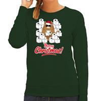 Bellatio Foute Kerstsweater / outfit met hamsterende kat Merry Christmas groen voor dames