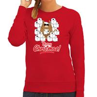 Bellatio Foute Kerstsweater / outfit met hamsterende kat Merry Christmas rood voor dames