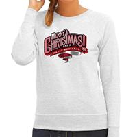 Bellatio Merry Christmas Kerstsweater / Kerst outfit grijs voor dames