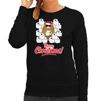 Bellatio Foute Kerstsweater / outfit met hamsterende kat Merry Christmas zwart voor dames