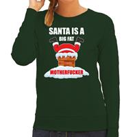 Bellatio Foute Kerstsweater / outfit Santa is a big fat motherfucker groen voor dames