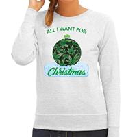 Bellatio Wiet Kerstbal sweater / outfit All i want for Christmas grijs voor dames