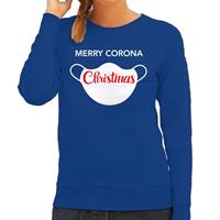 Bellatio Merry corona Christmas foute Kerstsweater / outfit blauw voor dames