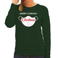 Bellatio Merry corona Christmas foute Kerstsweater / outfit groen voor dames