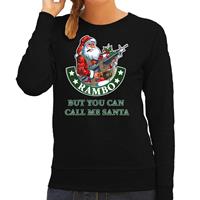 Bellatio Fout Kerstsweater / outfit Rambo but you can call me Santa zwart voor dames