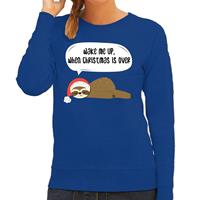 Bellatio Luiaard Kerstsweater / outfit Wake me up when christmas is over blauw voor dames