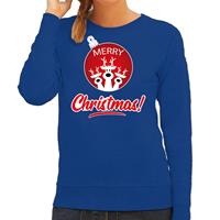 Bellatio Rendier Kerstbal sweater / Kerst outfit Merry Christmas blauw voor dames