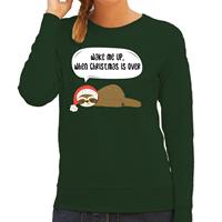 Bellatio Luiaard Kerstsweater / outfit Wake me up when christmas is over groen voor dames
