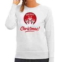 Bellatio Rendier Kerstbal sweater / Kerst outfit Merry Christmas grijs voor dames