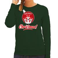 Bellatio Rendier Kerstbal sweater / Kerst outfit Merry Christmas groen voor dames