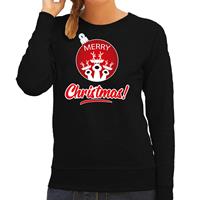 Bellatio Rendier Kerstbal sweater / Kerst outfit Merry Christmas zwart voor dames