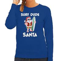 Bellatio Surf dude Santa fun Kerstsweater / outfit blauw voor dames
