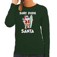 Bellatio Surf dude Santa fun Kerstsweater / outfit groen voor dames