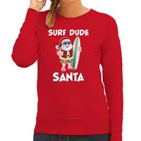 Bellatio Surf dude Santa fun Kerstsweater / outfit rood voor dames
