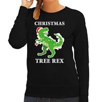 Bellatio Christmas tree rex Kerstsweater / outfit zwart voor dames
