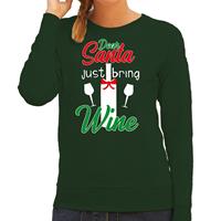 Bellatio Dear Santa just bring wine drank Kerstsweater / outfit groen voor dames