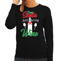 Bellatio Dear Santa just bring wine drank Kerstsweater / outfit zwart voor dames