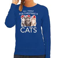 Bellatio Kitten Kerst sweater / outfit All I want for Christmas is cats blauw voor dames