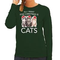Bellatio Kitten Kerst sweater / outfit All I want for Christmas is cats groen voor dames