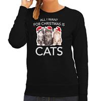 Bellatio Kitten Kerst sweater / outfit All I want for Christmas is cats zwart voor dames