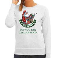 Bellatio Fout Kerstsweater / outfit Rambo but you can call me Santa grijs voor dames