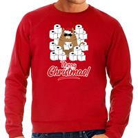 Bellatio Foute Kerstsweater / outfit met hamsterende kat Merry Christmas rood voor heren