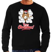 Bellatio Foute Kerstsweater / outfit met hamsterende kat Merry Christmas zwart voor heren