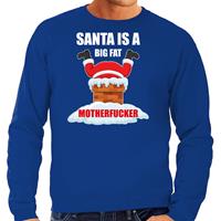 Bellatio Foute Kerstsweater / outfit Santa is a big fat motherfucker blauw voor heren
