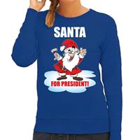 Bellatio Santa for president Kerst sweater / Kerst outfit blauw voor dames
