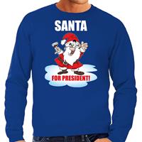 Bellatio Santa for president Kerst sweater / Kerst outfit blauw voor heren