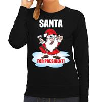 Bellatio Santa for president Kerst sweater / Kerst outfit zwart voor dames