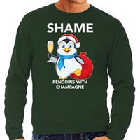 Bellatio Pinguin Kerstsweater / outfit Shame penguins with champagne groen voor heren