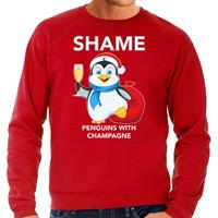 Bellatio Pinguin Kerstsweater / outfit Shame penguins with champagne rood voor heren