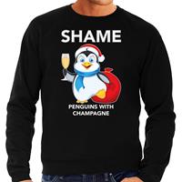 Bellatio Pinguin Kerstsweater / outfit Shame penguins with champagne zwart voor heren