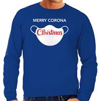 Bellatio Merry corona Christmas foute Kerstsweater / outfit blauw voor heren