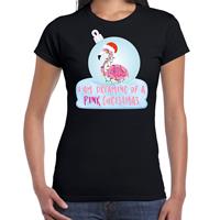Bellatio Flamingo Kerstbal shirt / Kerst outfit I am dreaming of a pink Christmas zwart voor dames