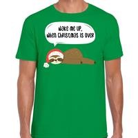 Bellatio Luiaard Kerst t-shirt / outfit Wake me up when christmas is over groen voor heren