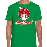 Bellatio Rendier Kerstbal shirt / Kerst t-shirt Merry Christmas groen voor heren