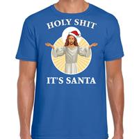 Bellatio Holy shit its Santa fout Kerstshirt / outfit blauw voor heren