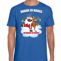 Bellatio Fout Kerstshirt / outfit Drank en drugs blauw voor heren