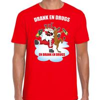 Bellatio Fout Kerstshirt / outfit Drank en drugs rood voor heren