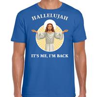 Bellatio Hallelujah its me im back Kerst t-shirt / outfit blauw voor heren
