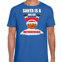 Bellatio Fout Kerstshirt / outfit Santa is a big fat motherfucker blauw voor heren