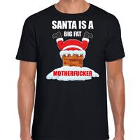 Bellatio Fout Kerstshirt / outfit Santa is a big fat motherfucker zwart voor heren