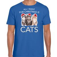 Bellatio Kitten Kerst t-shirt / outfit All i want for Christmas is cats blauw voor heren