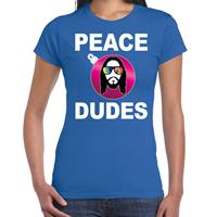 Bellatio Hippie jezus Kerstbal shirt / Kerst outfit peace dudes blauw voor dames