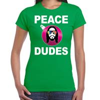 Bellatio Hippie jezus Kerstbal shirt / Kerst outfit peace dudes groen voor dames