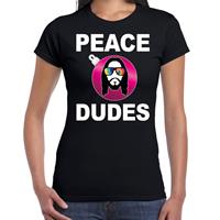 Bellatio Hippie jezus Kerstbal shirt / Kerst outfit peace dudes zwart voor dames